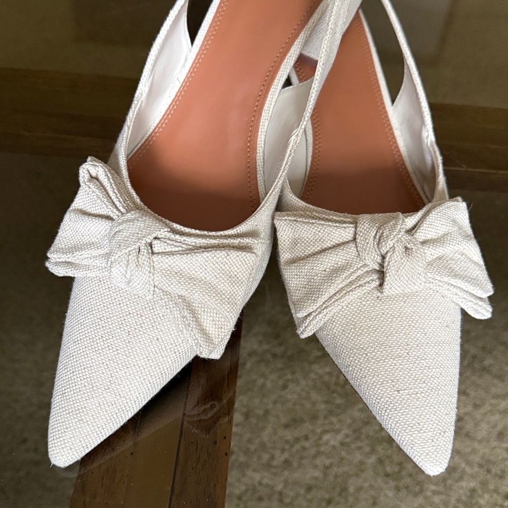 ASOS Design Pointed Toe Slingback Denim/Linen Bow Heels Size UK11/EU44/US13 - Picture 7 of 17